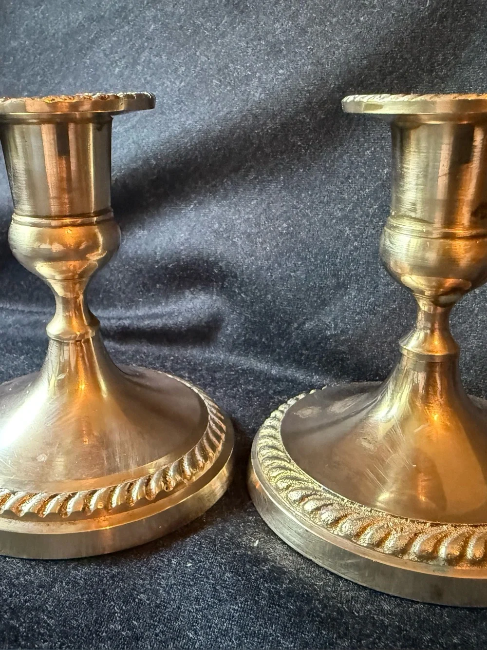 Brass Rope-Edge Candlestick Pair